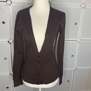 Kersh Essentials Brown V Neck Button Down Cardigan Size Small